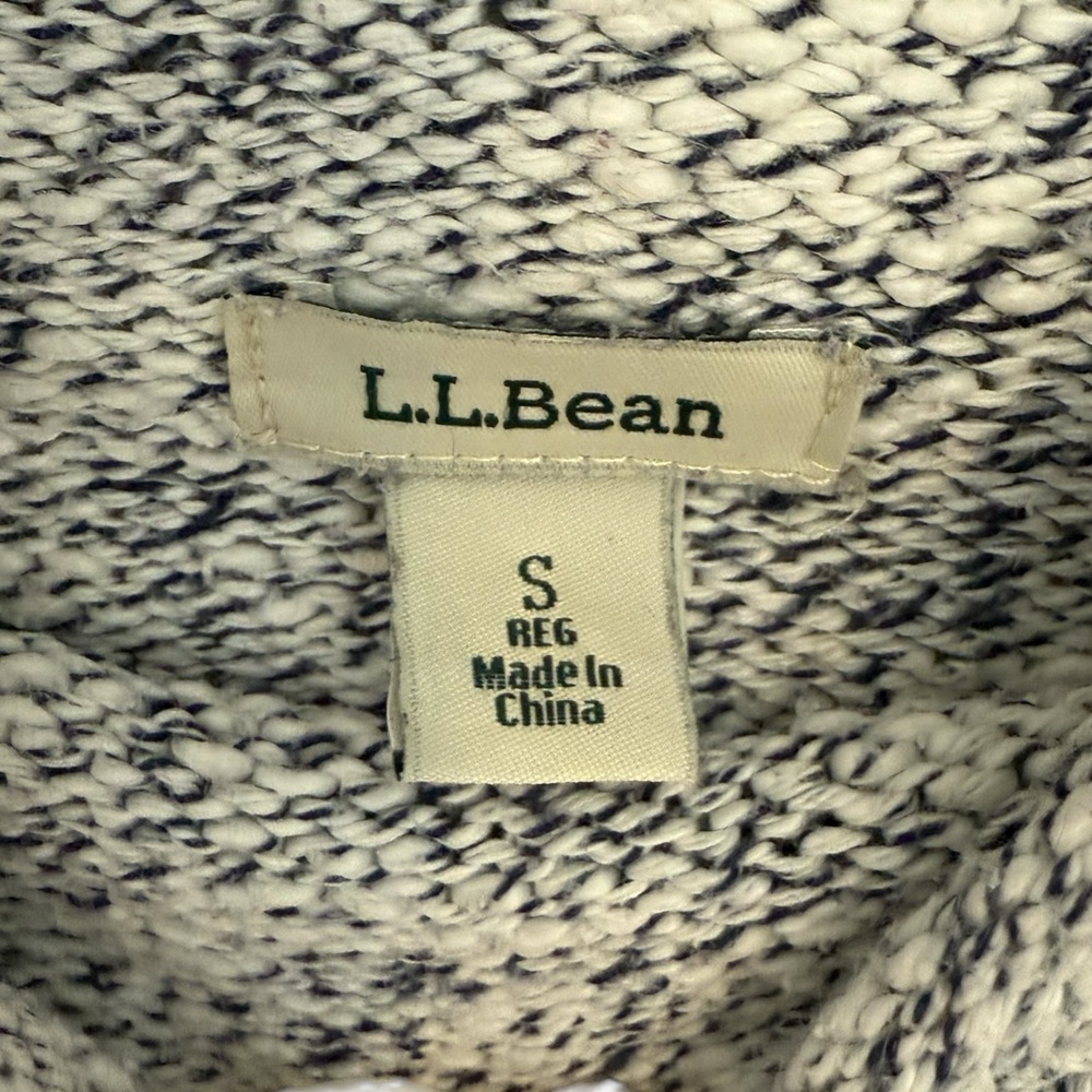 LL Bean Navy/White Marled Cotton Ragg Funnelneck Pullover Sweater‎ Size Small - Picture 5 of 10